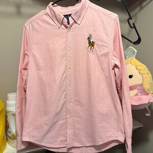 Ralph Lauren Big Pony Oxford Cloth Button Shirt Youth Large 14-16 Pink - GREAT